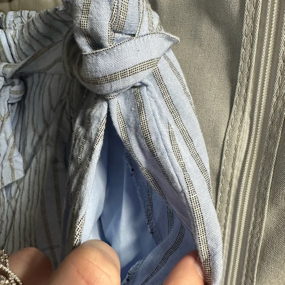 LOFT Paperbag Striped Shorts Blue Black High Waisted‎ Belt Linen Size XL